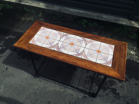 老件復古花磁磚移動桌 復古 輕工業 花磚 印度風 第5張的照片