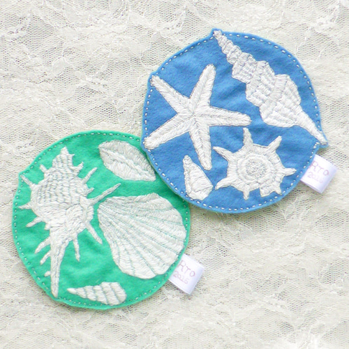 手刺繍・洗えるフェルトのコースター「貝殻」2点セット コースター