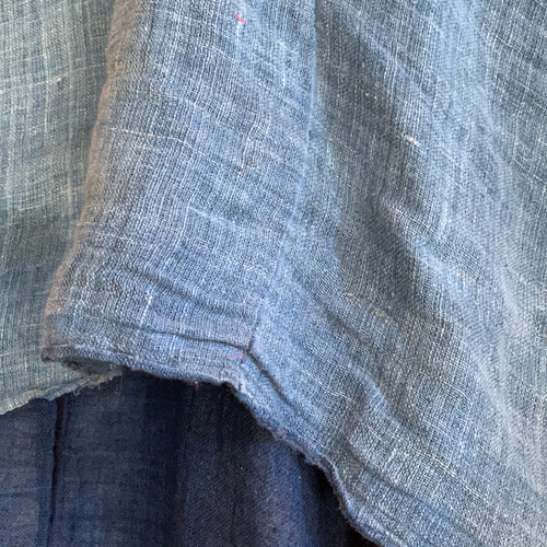 四角い服シリーズ 麻 リネン 浅葱色 藍染 2枚合わせ 古布
