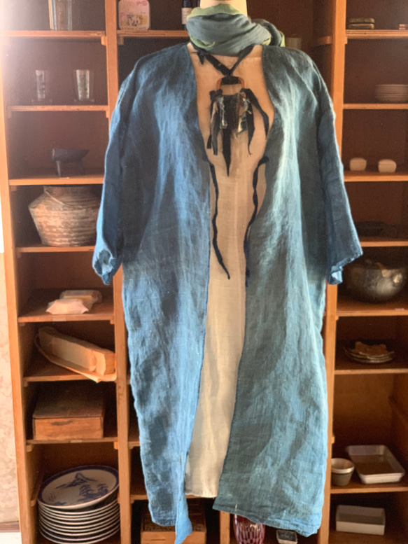 えにし堂 四角い服シリーズ シンプルという個性 藍染 浅葱色 蚊帳 羽織 