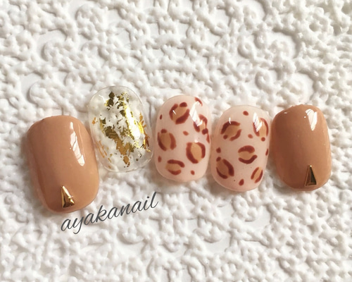 秋冬✴︎レオパード ヒョウ柄 ネイル ネイルチップ（つけ爪