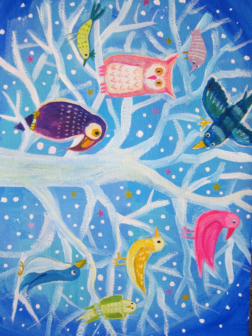 夜の木と鳥たち