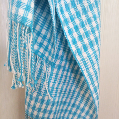 青と白のチェック柄ストール スカイブルー×白のチェック柄のストール マフラー 織HIRO 通販