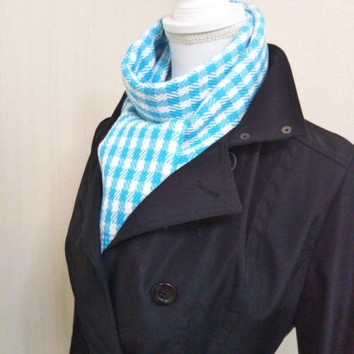青と白のチェック柄ストール スカイブルー×白のチェック柄のストール マフラー 織HIRO 通販