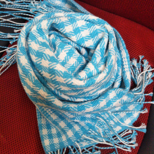 スカイブルー×白のチェック柄のストール マフラー 織HIRO 通販 6773757