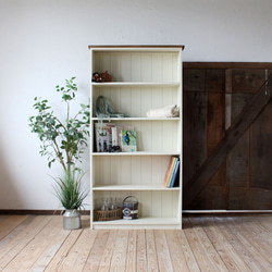 ホワイトシャビーオープンラック(L) 本棚・絵本棚・マガジンラック