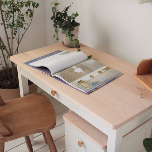 №42 白い勉強机 パソコンデスク ナチュラルインテリア 【ミルク/ビーチ