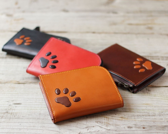 肉球Lファスナー財布◇栃木レザー◇ヌメ革◇犬・ネコのにくきゅう好き