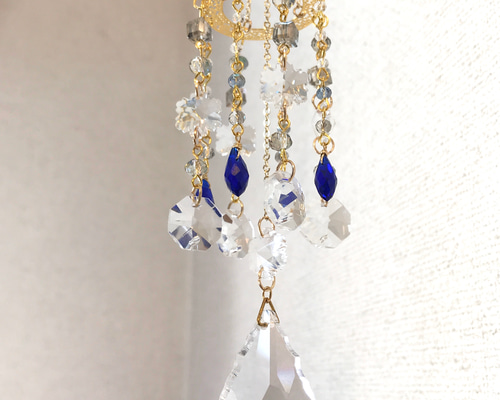 シャンデリア風サンキャッチャー（クリア/ブルー） サンキャッチャー