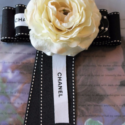 CHANEL シャネル ☆ カメリア ボーダー柄 リボン コサージュ フランス製 0_a96f782522a2d2d7868e517146cb