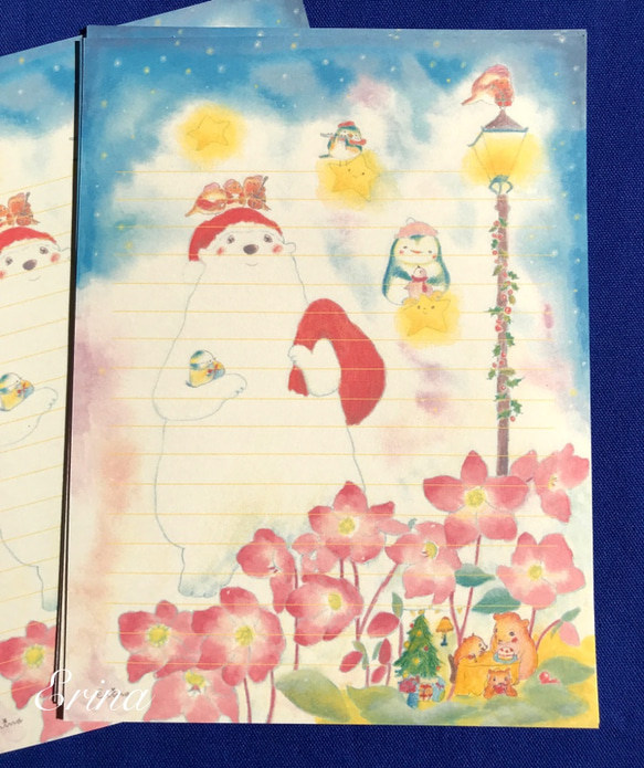 １２月クリスマスローズ白くまサンタさんレターセット（１２ヶ月の花言葉レターセット） 2枚目の画像
