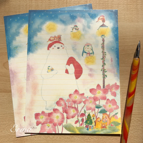 １２月クリスマスローズ白くまサンタさんレターセット（１２ヶ月の花言葉レターセット） 4枚目の画像