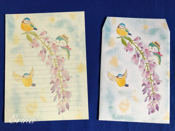 ５月　藤の花とペンギンさんのレターセット 2枚目の画像