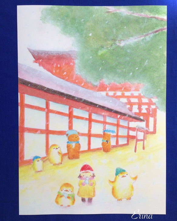神社で雪あそび　A4ポスター 2枚目の画像