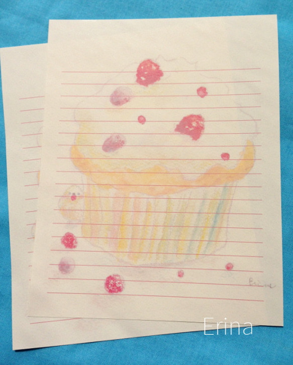 食いしん坊小鳥さんとカップケーキレターセット送料無料 3枚目の画像