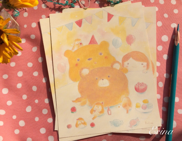 クマさんとHappy Birthday　レターセット　シール付き 3枚目の画像