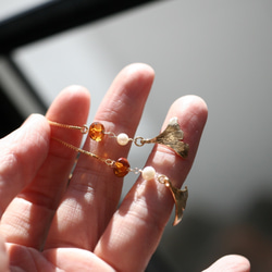 銀杏美國耳環＆琥珀和淡水珍珠 第5張的照片