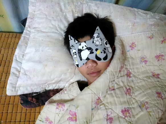 芥末黃底貓咪 睡眠眼罩附收納袋 sleep mask 第4張的照片