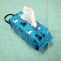 藍底貓可掛式面紙盒 衛生紙套 第2張的照片