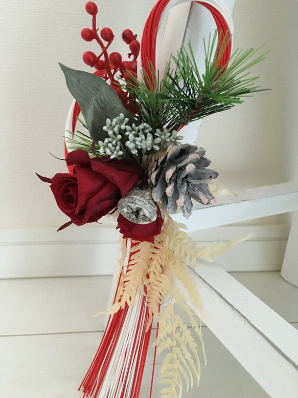 新年の花かざり 紅白 プリザーブドフラワー 4枚目の画像