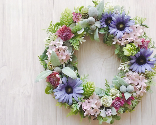 紫陽花と小花のリース early summer ブルーデイジーと紫陽花のリース リース Nico's flower