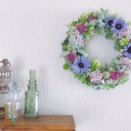 early summer ブルーデイジーと紫陽花のリース リース Nico's flower