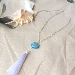 ethnic blue SUN &tassel long necklace 2枚目の画像