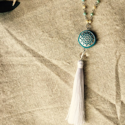ethnic blue SUN &tassel long necklace 3枚目の画像