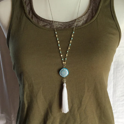 ethnic blue SUN &tassel long necklace 4枚目の画像