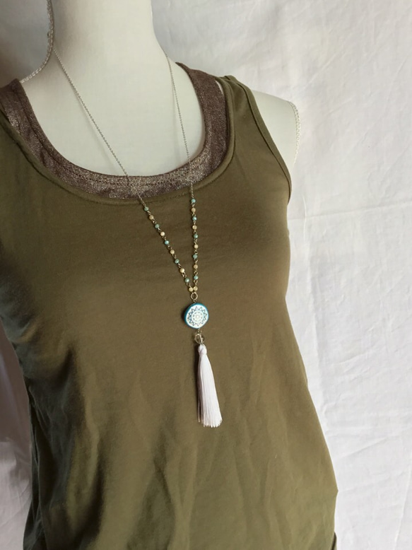 ethnic blue SUN &tassel long necklace 5枚目の画像