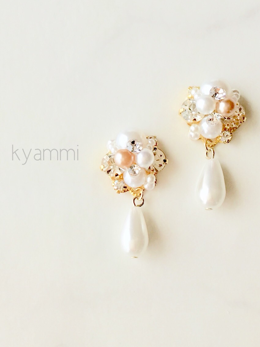 ビジューとパールのピアス・イヤリング〜ツヤパール〜 ピアス