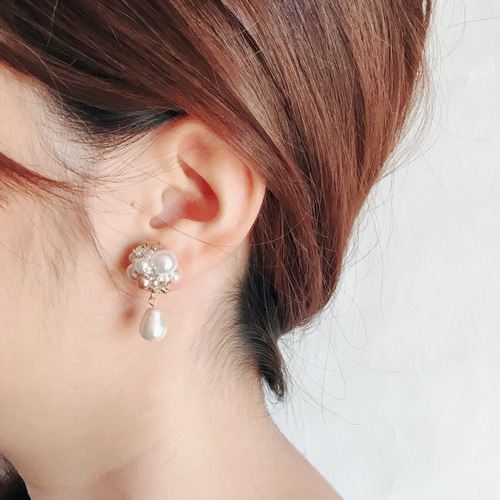 ビジューとパールのピアス・イヤリング〜ツヤパール〜 ピアス