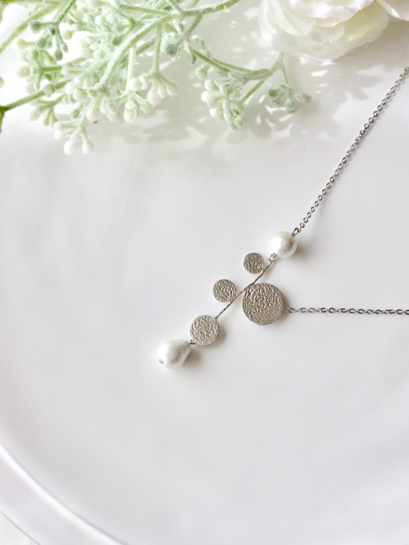 round leaf tree & pearl necklace～silver～ 3枚目の画像