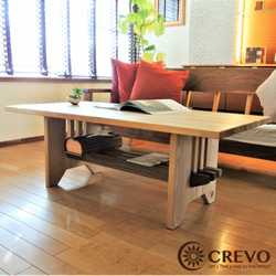 タモとウォールナットの無垢材を使用したコーヒーテーブル【NUKI】木製 ローテーブル　 1枚目の画像