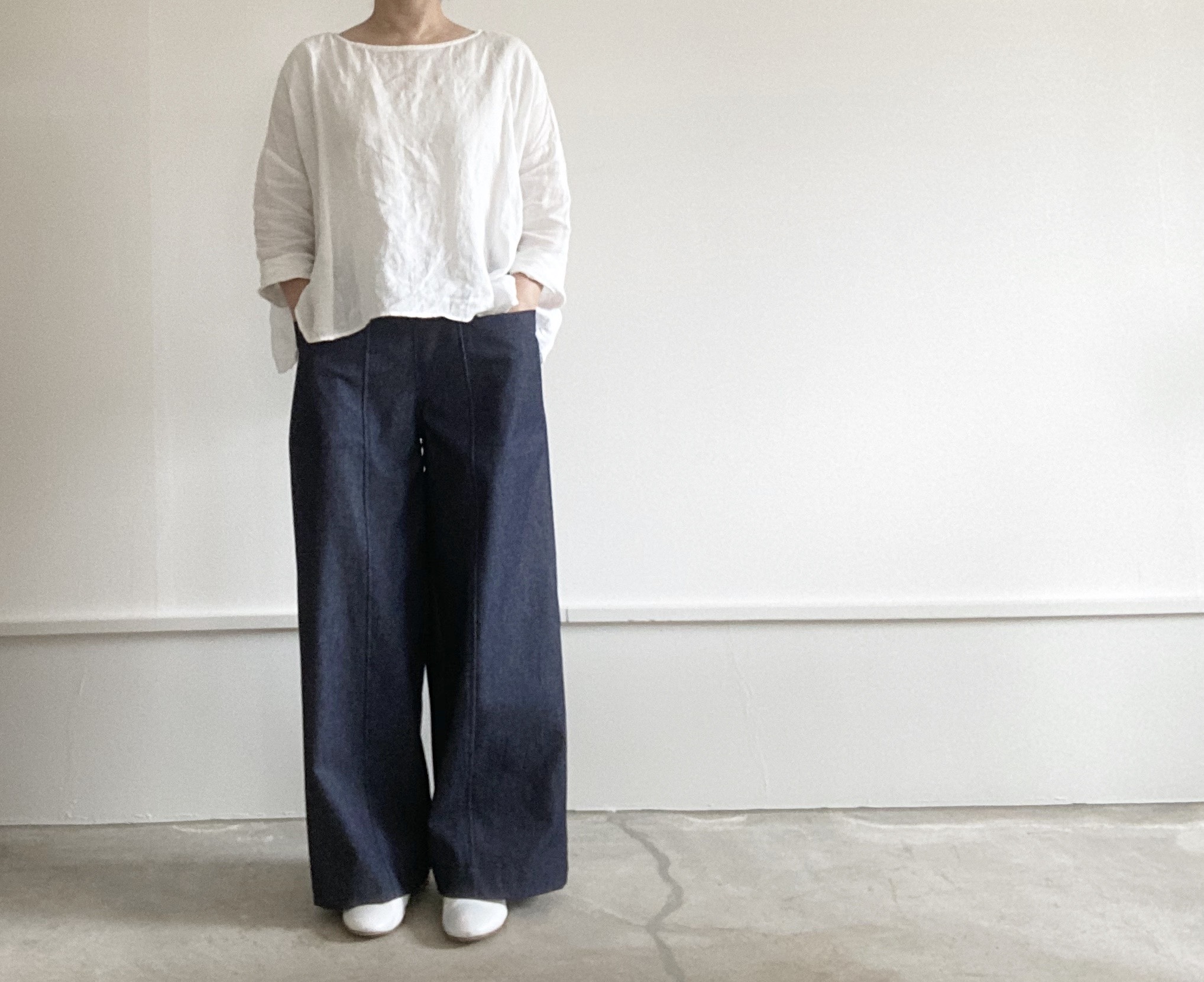 S・ML・2L・3L・丈調整＊デニムアウトポケットワイドパンツ