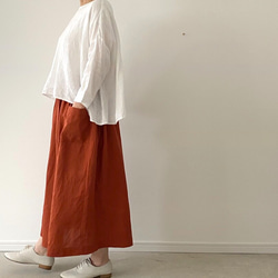 即納　カラーリネンアウトポケットスカート(テラコッタ) 3枚目の画像