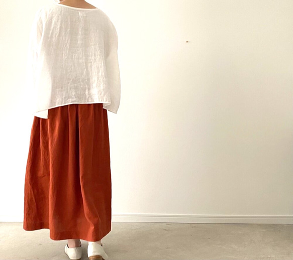 即納　カラーリネンアウトポケットスカート(テラコッタ) 4枚目の画像