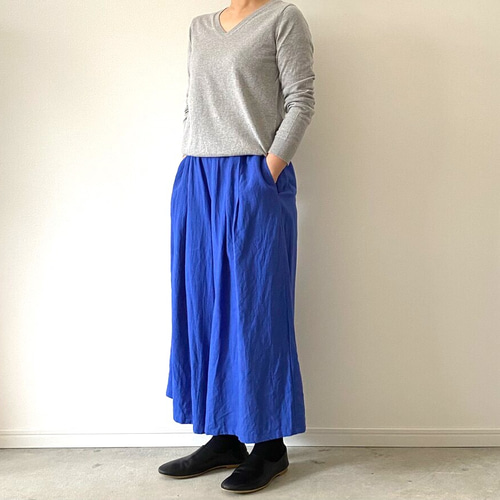 丈調整＊リネンマキシワイドパンツ(ロイヤルブルー) キュロット  