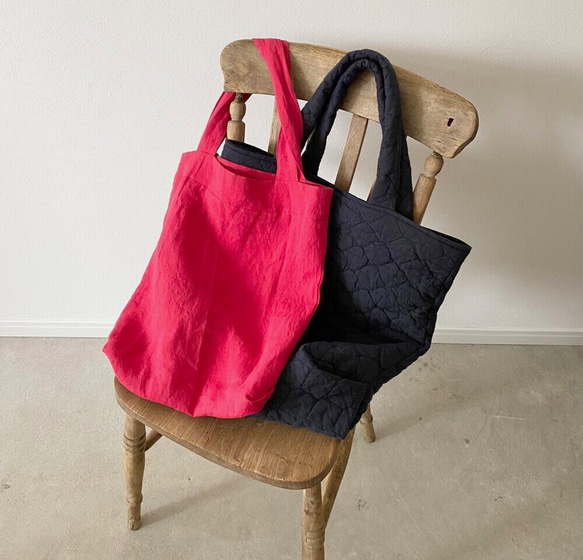 ☆ハンドメイド キルティング トートバッグ おパンツ☆ リネンのキルティングトートバッグとエコバッグのセット トートバッグ