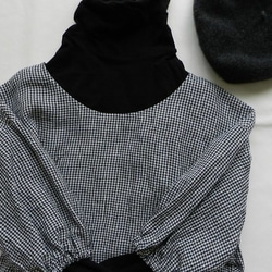 即納 リネンギンガムチェックバルーン袖プルオーバー 5枚目の画像