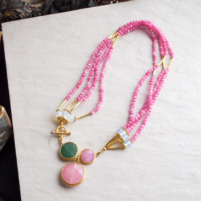 オリエンタルネックレス　クリスタルキャンディPK