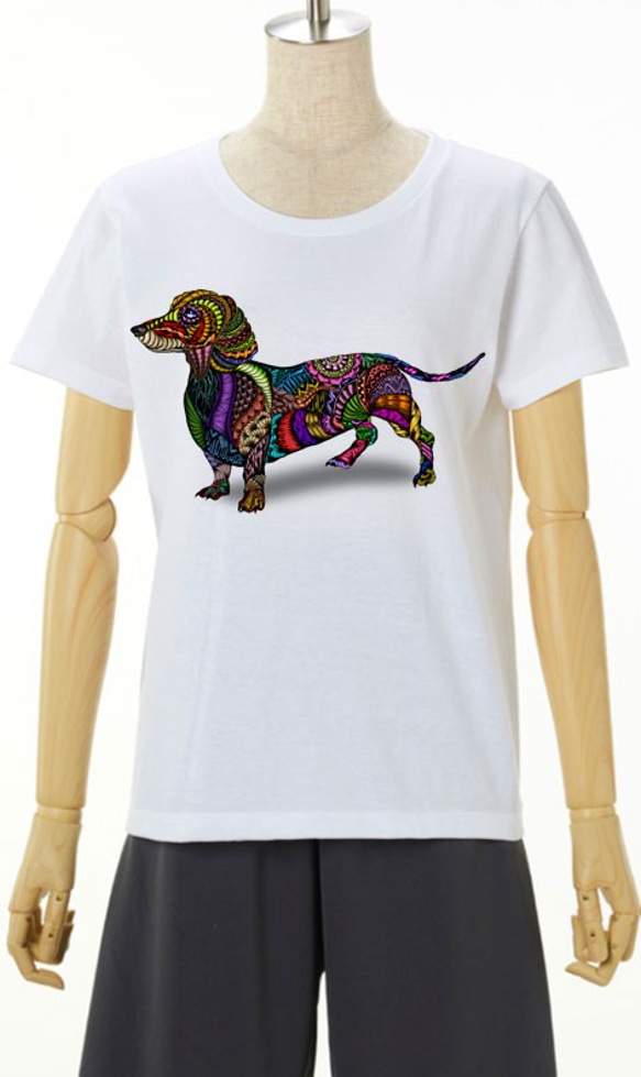 ダックスフンドTシャツ　Dachshund-tangle-white 2枚目の画像