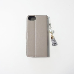 アウトレット！【iphone】手帳型♥タッセル＆ビジューが選べる♥シンプルレザー調 グレージュ 5枚目の画像