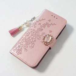 【iphone8Plus/7Plus】手帳型♥タッセル＆ビジューが選べる♥エンボスデザイン ピンク 8枚目の画像