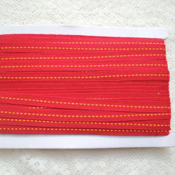 SALE１巻16.5m*グログランリボン深赤＆オレンジ＊ステッチ入＊巾10ｍｍ 3枚目の画像