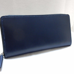BOX型ラウンドファスナー財布　ブライドルレザー　ネイビー 1枚目の画像