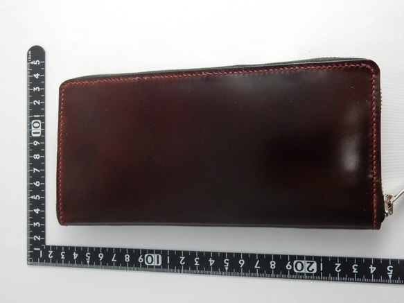 BOX型ラウンドファスナー財布　オイルコードバン　ワインレッド 9枚目の画像