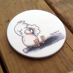 〔折翼小鳥〕插畫陶瓷吸水杯墊 第2張的照片