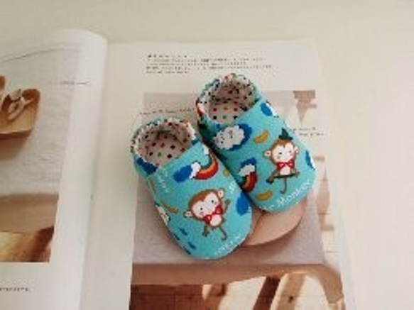 藍底猴子先生彌月禮物 嬰兒鞋 寶寶鞋 學步鞋 鞋長13 第1張的照片