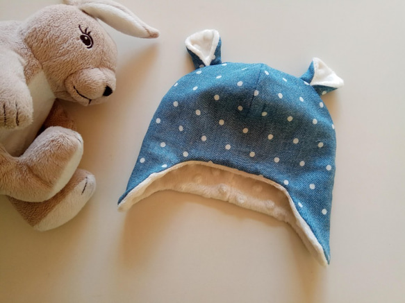 寶寶遮耳熊帽 嬰兒帽  飛行帽 熊帽 豆豆毯    彌月禮物 1入 帽圍46公分 第2張的照片